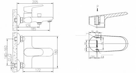 Смеситель для ванны с душем Bravat Pure F6105161C-01A хром