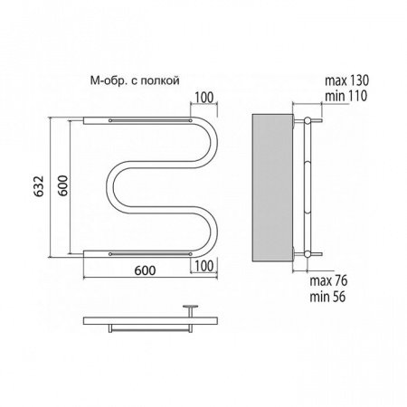 Полотенцесушитель водяной Terminus М-образный (1") 60х60
