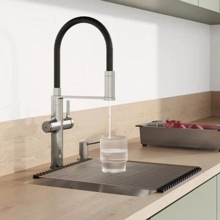 Смеситель для кухни с каналом для фильтрованной воды и гибким изливом IDDIS Ikon IKNBNFFi05 сатин