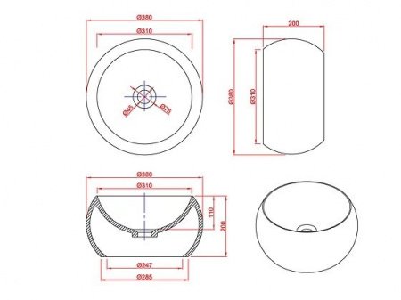 Раковина накладная 38см MonteBianco Palla 12033 белый матовый
