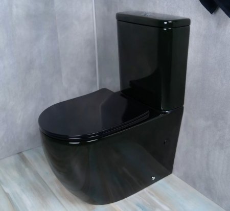 Унитаз напольный безободковый GID Tr2177BL с сиденьем микролифт, черный глянцевый