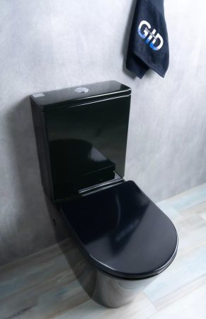 Унитаз напольный безободковый GID Tr2179BL с сиденьем микролифт, черный глянцевый
