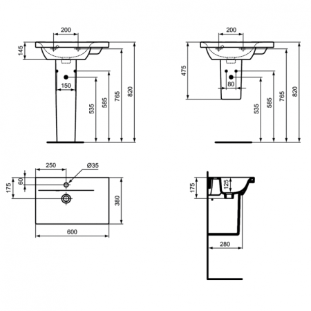 Раковина подвесная 60см Ideal Standard Connect Space E136601 белый