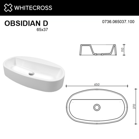 Умывальник WHITECROSS Obsidian D 65x37 (белый глянец) иск. камень