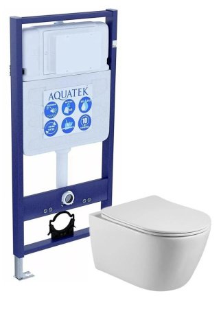Set AQUATEK БЕТТА (рама AQUATEK Standard INS-0000012+звукоизоляционная прокладка+унитаз БЕТТА AQ1253W-00+тонкое сиденье с механизмом плавного закрывания)