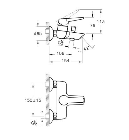Смеситель для ванны и душа Vitra Solid S A42444EXP Хром