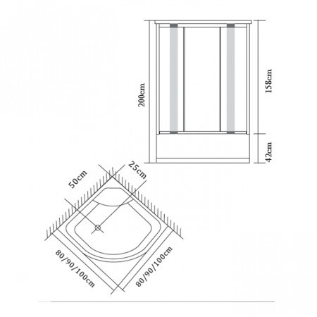 Душевой угол Esbano ES-8010 80x80x200 профиль хром, стекло матовое