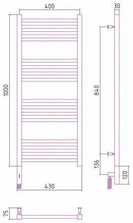 Полотенцесушитель электрический Сунержа Модус 3.0 100х40 черный матовый, левый ТЭН