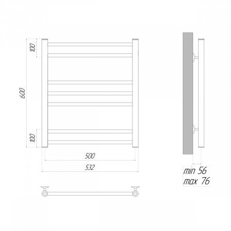 Полотенцесушитель электрический Lemark Ursus LM72607ЕBL П7 500x600, левый/правый, черный