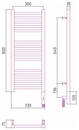 Полотенцесушитель электрический Сунержа Модус 3.0 80х30 белый, правый ТЭН