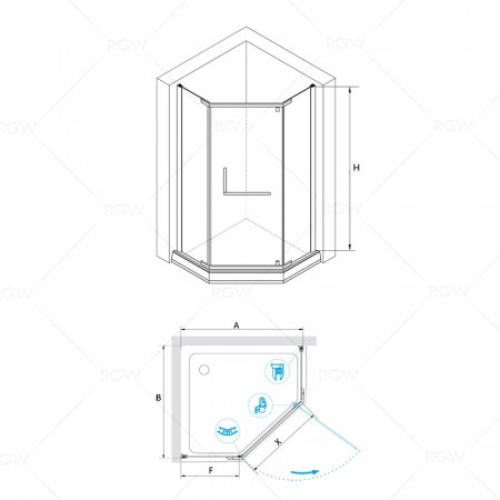 Душевой угол RGW Hotel 90x90x195 профиль черный, стекло тонированное