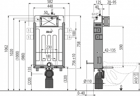Бачок скрытого монтажа для подвесных унитазов AlcaPlast Renovmodul AM1115/1000