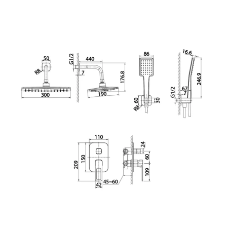 Встраиваемая душевая система Iddis Slide SLIBL02i67 черный матовый