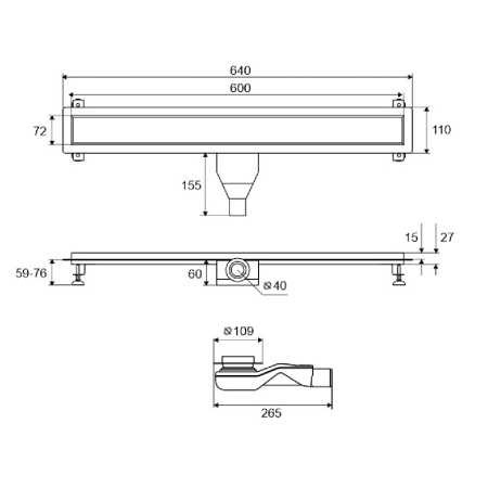 Душевой лоток EXCELLENT Stilio Gold 60 см. под облицовку плиткой (золото)