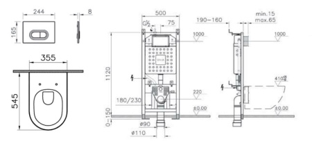 Безободковый унитаз VitrA Integra Round L-box 9004B003-7202 с тонкой дюропластовой крышкой микролифт, кнопка Матовый хром