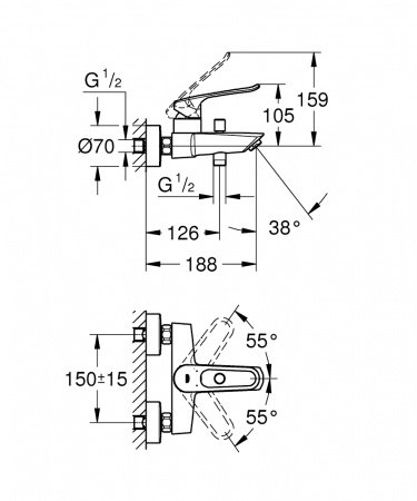Смеситель для ванны с душем Grohe EuroSmart 25241003 хром