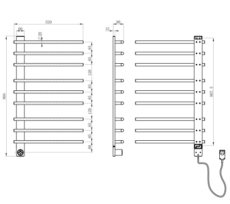 Полотенцесушитель электрический WONZON & WOGHAND NÜRNBERG, Темный графит (WW-AL349-GM)