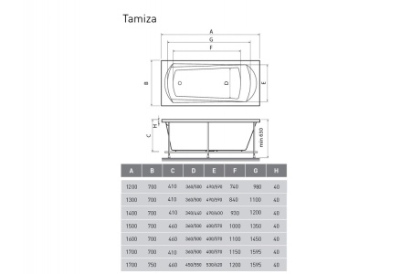 Ванна акриловая Relisan TAMIZA Гл000013921, 150x70