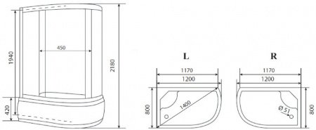 Душевая кабина Timo Eco TE-0702 R 120x80x215 профиль белый, стекло рифленое