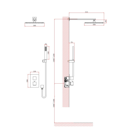Душевая система встраиваемая с термостатом D&K Bayern.Liszt DA2515705A04, черный