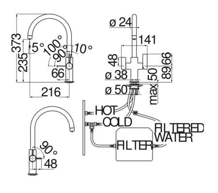Смеситель для кухни с подключением фильтра для питьевой воды Nobili Flag FL96824/3VCR хром