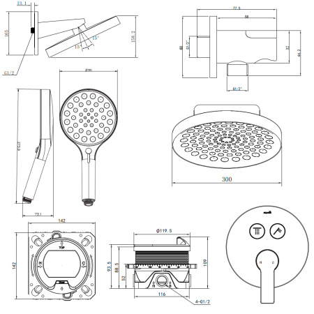 Встраиваемая душевая система со смесителем AQUAme AQM8402GM вороненая сталь