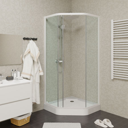 Душевой угол Parly 90x90x197 профиль белый, стекло прозрачное