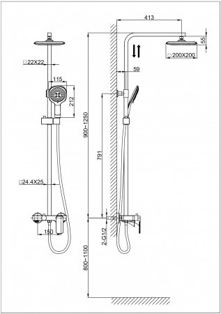 Душевая стойка D&K Berlin.Technische DA1433715A02 хром/черный