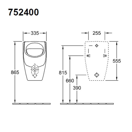 Писсуар подвесной Villeroy & Boch O'Novo 75240001 белый, скрытый подвод воды