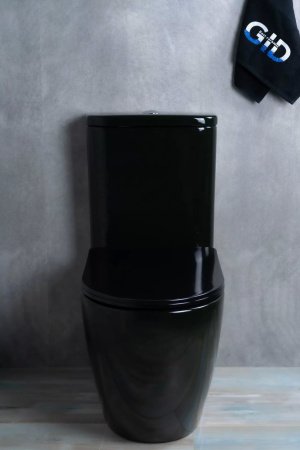 Унитаз напольный безободковый GID Tr2177BL с сиденьем микролифт, черный глянцевый