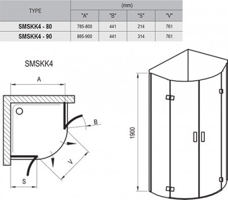 Душевой угол Ravak Smartline SMSKK4 80x80x190 профиль хром, стекло прозрачное