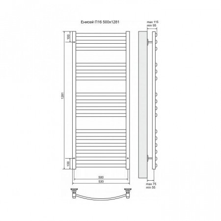 Полотенцесушитель электрический Terminus Енисей П16 500x1281, ТЭН HT-1 300W, левый/правый