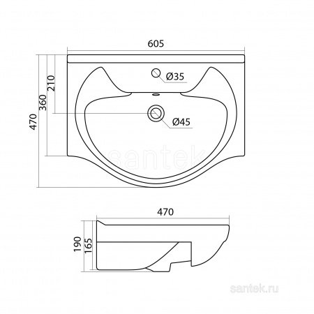 Раковина Santek Байкал 60 отверстие под смеситель 1WH109652