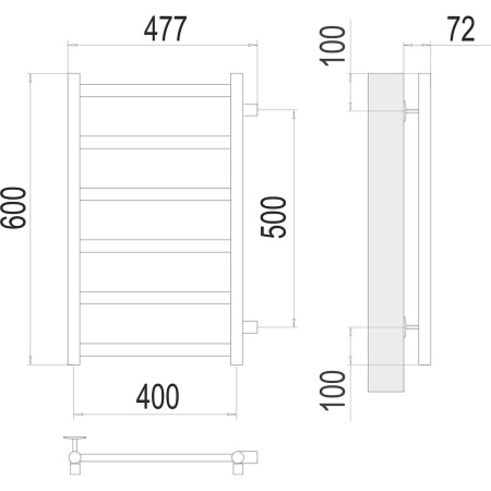 Полотенцесушитель водяной (боковое подключение) Terminus Аврора П6 40х60