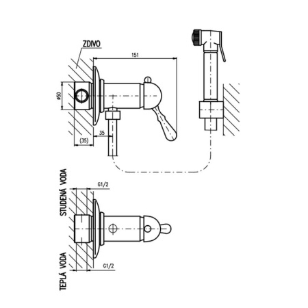 Гигиенический душ со смесителем Rav Slezak LABE L447SM, бронза