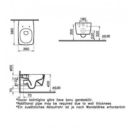 Унитаз подвесной Vitra Metropole 7672B083-0101 без сиденья, черный матовый