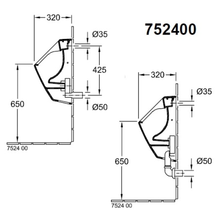 Писсуар подвесной Villeroy & Boch O'Novo 75240001 белый, скрытый подвод воды