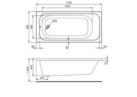Акриловая ванна Santek Ламма 170х80 прямоугольная белая 1WH501763