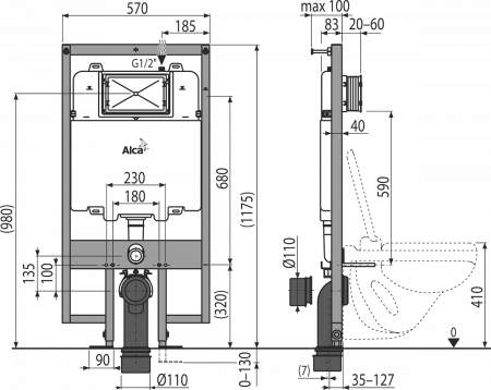 Инсталляция для подвесных унитазов AlcaPlast Sadromodul AM1101/1200