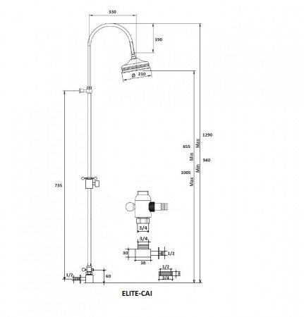 Душевая стойка Cezares ELITE-CAI-03/24-Bi золото