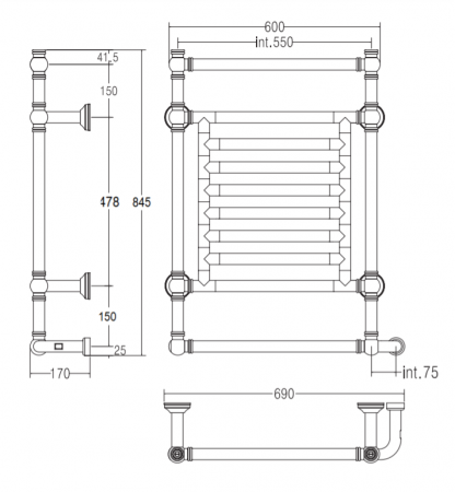 Полотенцесушитель электрический Margaroli Armonia 95845504CRNB 84.5х69см хром