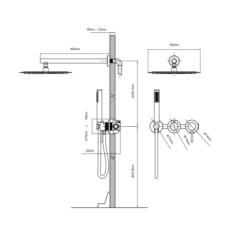 Встраиваемая душевая система со смесителем Vincea Groove VSFW-4G01MB черный матовый