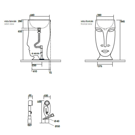 Раковина напольная 45см Kerasan Artwork 474060 белый;золото