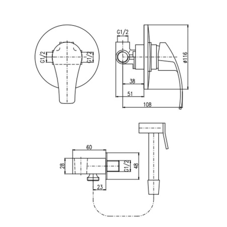 Гигиенический душ со смесителем Rav Slezak Mississippi MS042/1, хром