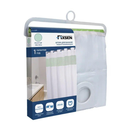 Шторка для ванной Fixsen Hotel FX-5115F зеленая