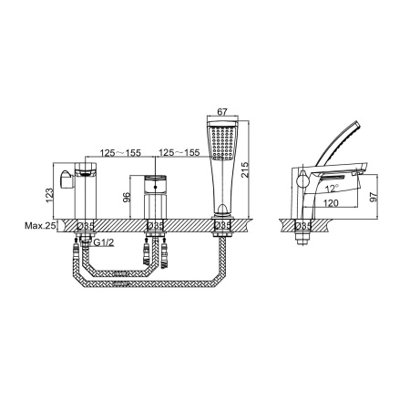 Смеситель на борт ванны D&K Berlin DA1434901, хром