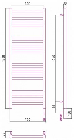 Полотенцесушитель электрический Сунержа Модус 3.0 120х40 черный матовый, правый ТЭН
