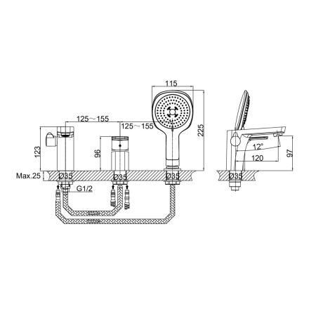 Смеситель на борт ванны D&K Berlin DA1434915, черный