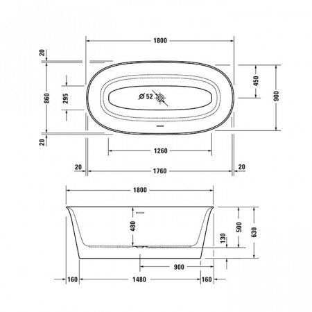 Ванна акриловая отдельностоящая Duravit White Tulip 180x90 700469 белый
