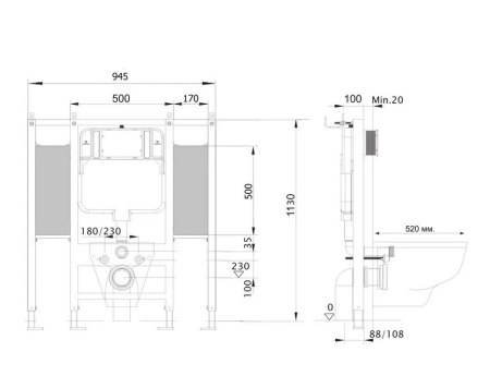 Инсталляция для унитаза Aquatek INS-0000015 для лиц с ограниченными возможностями/установки поручней и опор (с комплектом крепежа)